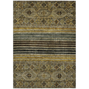 HomeRoots 5' Elegant Gray, Gold & Brown Medallion Washable Area Rug for Indoor and Outdoor Spaces 8' X 10' 615905