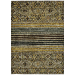 HomeRoots 5' Elegant Gray, Gold & Brown Medallion Washable Area Rug for Indoor and Outdoor Spaces 9' X 12' 615906
