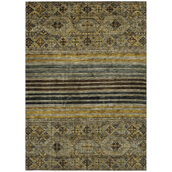 HomeRoots 5' Elegant Gray, Gold & Brown Medallion Washable Area Rug for Indoor and Outdoor Spaces 9' X 12' 615906