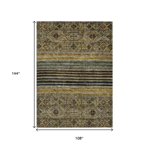 HomeRoots 5' Elegant Gray, Gold & Brown Medallion Washable Area Rug for Indoor and Outdoor Spaces 9' X 12' 615906