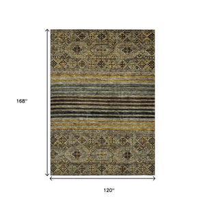 HomeRoots 5' Elegant Gray, Gold & Brown Medallion Washable Area Rug for Indoor and Outdoor Spaces 10' X 14' 615907
