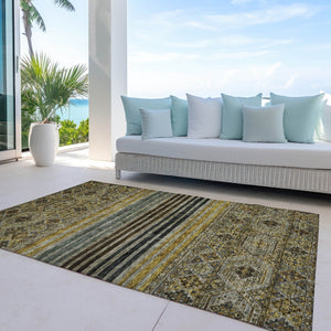 HomeRoots 5' Elegant Gray, Gold & Brown Medallion Washable Area Rug for Indoor and Outdoor Spaces 10' X 14' 615907