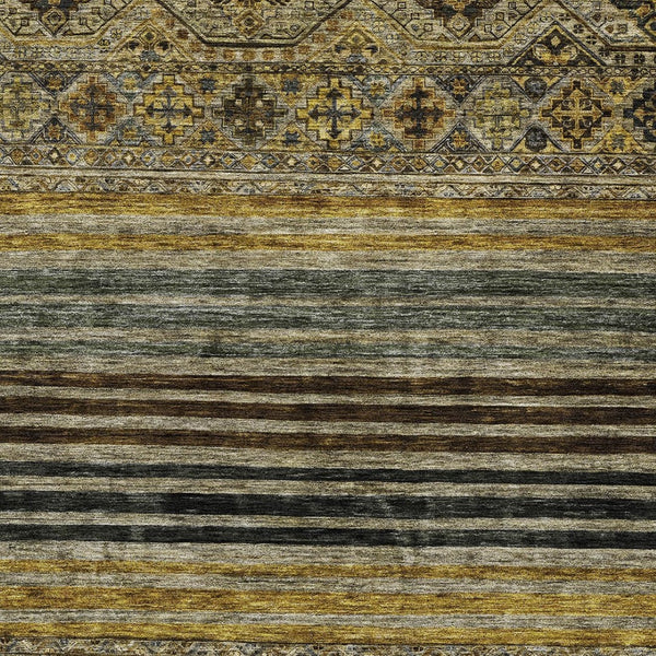 HomeRoots 5' Elegant Gray, Gold & Brown Medallion Washable Area Rug for Indoor and Outdoor Spaces 10' X 14' 615907