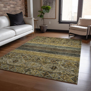 HomeRoots 5' Elegant Gray, Gold & Brown Medallion Washable Area Rug for Indoor and Outdoor Spaces 10' X 14' 615907