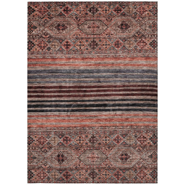 HomeRoots 5' Washable Medallion Area Rug in Rust, Gray, and Salmon for Stylish Indoor-Outdoor Spaces 5' X 8' 615909