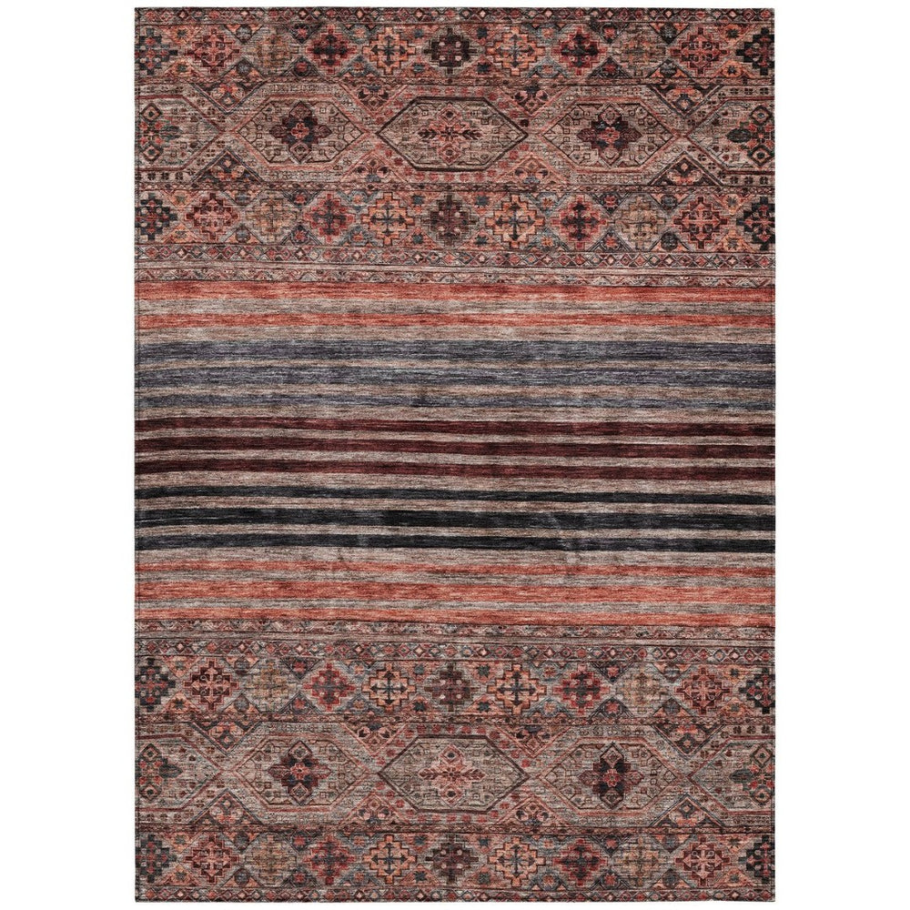 HomeRoots 5' Washable Medallion Area Rug in Rust, Gray, and Salmon for Stylish Indoor-Outdoor Spaces 5' X 8' 615909