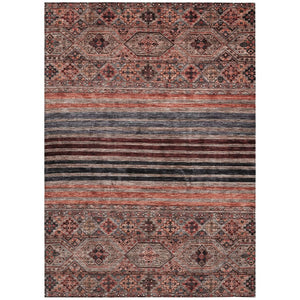 HomeRoots 5' Washable Medallion Area Rug in Rust, Gray, and Salmon for Stylish Indoor-Outdoor Spaces 5' X 8' 615909