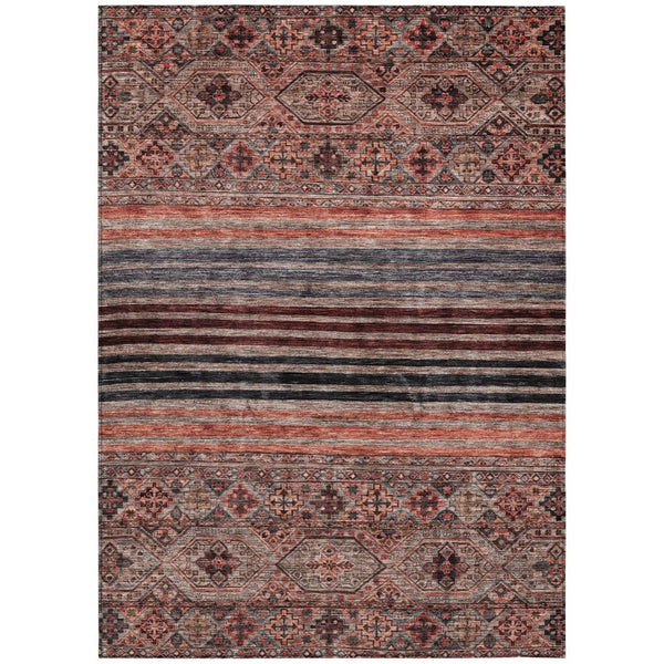 HomeRoots 5' Washable Medallion Area Rug in Rust, Gray, and Salmon for Stylish Indoor-Outdoor Spaces 5' X 8' 615909