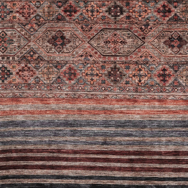 HomeRoots 5' Washable Medallion Area Rug in Rust, Gray, and Salmon for Stylish Indoor-Outdoor Spaces 5' X 8' 615909