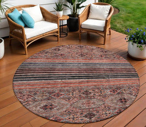 HomeRoots 5' Washable Medallion Area Rug in Rust, Gray, and Salmon for Stylish Indoor-Outdoor Spaces 8' Round 615910