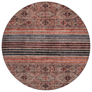 HomeRoots 5' Washable Medallion Area Rug in Rust, Gray, and Salmon for Stylish Indoor-Outdoor Spaces 8' Round 615910