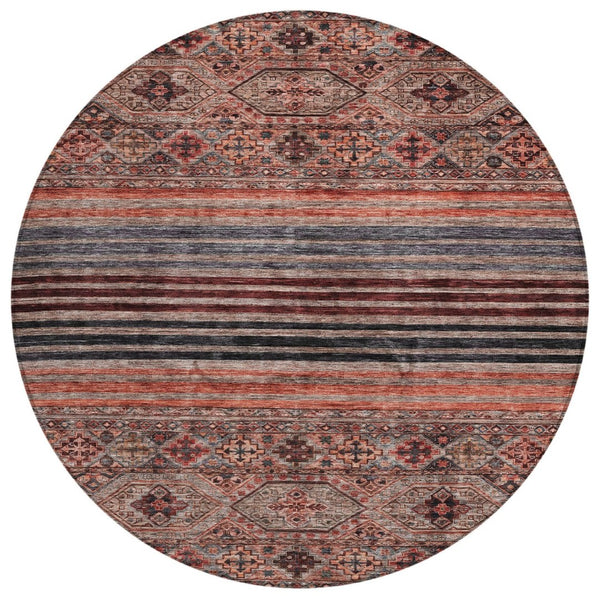 HomeRoots 5' Washable Medallion Area Rug in Rust, Gray, and Salmon for Stylish Indoor-Outdoor Spaces 8' Round 615910