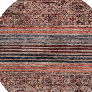 HomeRoots 5' Washable Medallion Area Rug in Rust, Gray, and Salmon for Stylish Indoor-Outdoor Spaces 8' Round 615910