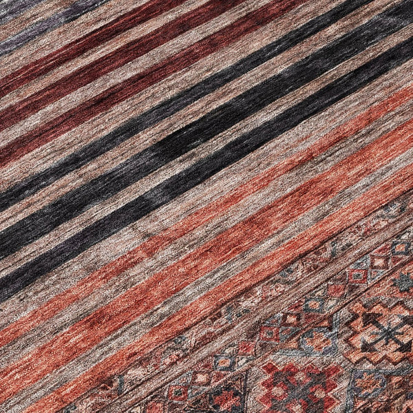 HomeRoots 5' Washable Medallion Area Rug in Rust, Gray, and Salmon for Stylish Indoor-Outdoor Spaces 8' Round 615910