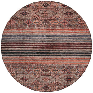 HomeRoots 5' Washable Medallion Area Rug in Rust, Gray, and Salmon for Stylish Indoor-Outdoor Spaces 8' Round 615910