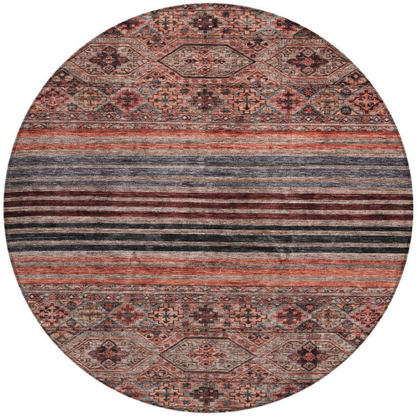 HomeRoots 5' Washable Medallion Area Rug in Rust, Gray, and Salmon for Stylish Indoor-Outdoor Spaces 8' Round 615910