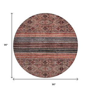 HomeRoots 5' Washable Medallion Area Rug in Rust, Gray, and Salmon for Stylish Indoor-Outdoor Spaces 8' Round 615910