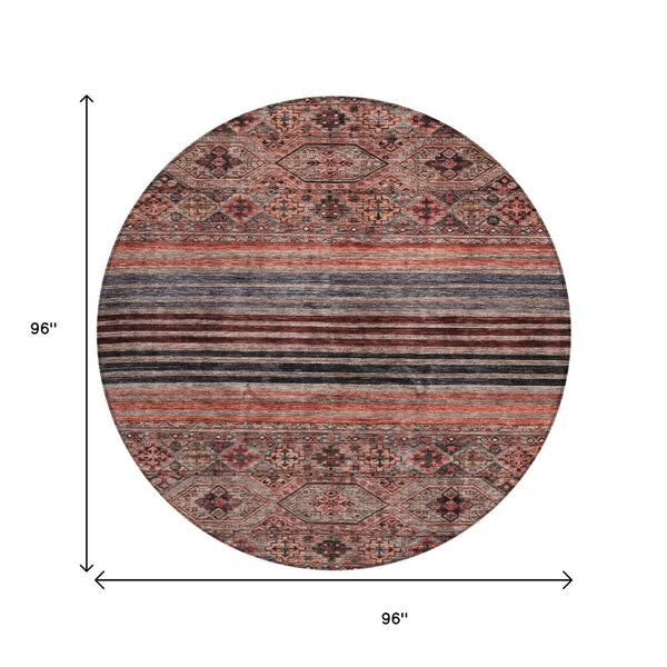 HomeRoots 5' Washable Medallion Area Rug in Rust, Gray, and Salmon for Stylish Indoor-Outdoor Spaces 8' Round 615910