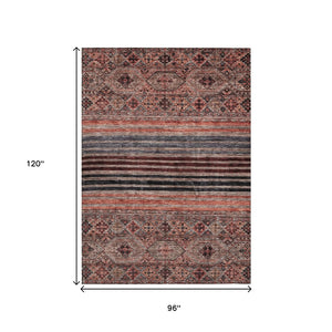 HomeRoots 5' Washable Medallion Area Rug in Rust, Gray, and Salmon for Stylish Indoor-Outdoor Spaces 8' X 10' 615911