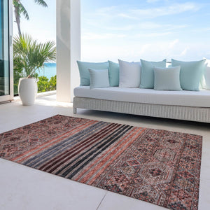 HomeRoots 5' Washable Medallion Area Rug in Rust, Gray, and Salmon for Stylish Indoor-Outdoor Spaces 8' X 10' 615911