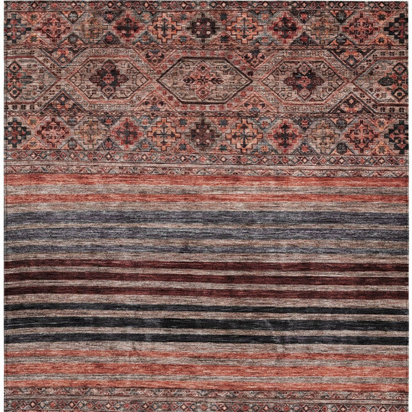 HomeRoots 5' Washable Medallion Area Rug in Rust, Gray, and Salmon for Stylish Indoor-Outdoor Spaces 9' X 12' 615912