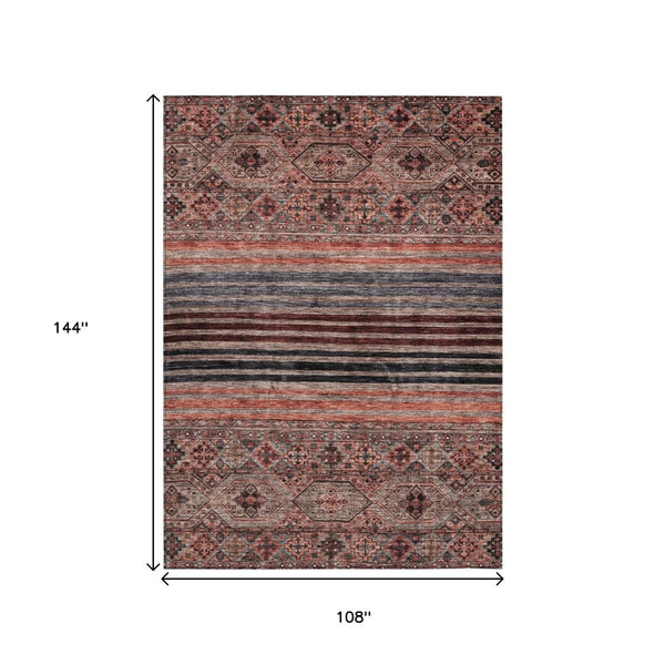 HomeRoots 5' Washable Medallion Area Rug in Rust, Gray, and Salmon for Stylish Indoor-Outdoor Spaces 9' X 12' 615912