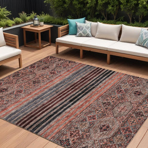 HomeRoots 5' Washable Medallion Area Rug in Rust, Gray, and Salmon for Stylish Indoor-Outdoor Spaces 9' X 12' 615912
