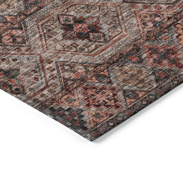 HomeRoots 5' Washable Medallion Area Rug in Rust, Gray, and Salmon for Stylish Indoor-Outdoor Spaces 9' X 12' 615912