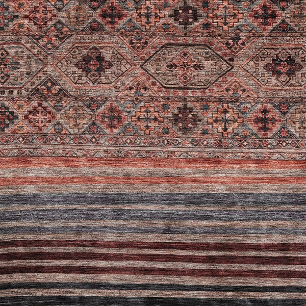HomeRoots 5' Washable Medallion Area Rug in Rust, Gray, and Salmon for Stylish Indoor-Outdoor Spaces 9' X 12' 615912