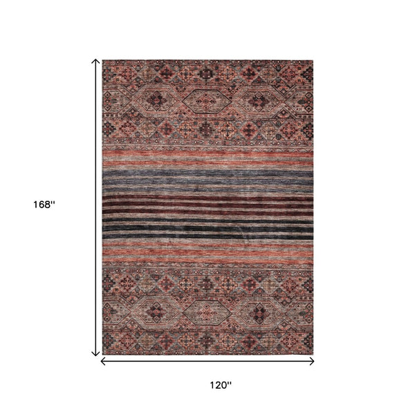 HomeRoots 5' Washable Medallion Area Rug in Rust, Gray, and Salmon for Stylish Indoor-Outdoor Spaces 10' X 14' 615913