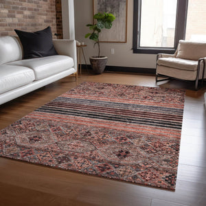 HomeRoots 5' Washable Medallion Area Rug in Rust, Gray, and Salmon for Stylish Indoor-Outdoor Spaces 10' X 14' 615913