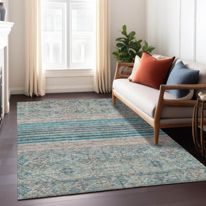HomeRoots 5' Vibrant Teal Blue Medallion Indoor Outdoor Area Rug – Durable, Washable, Perfect for Homes & Patios 5' X 8' 615915