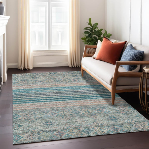 HomeRoots 5' Vibrant Teal Blue Medallion Indoor Outdoor Area Rug – Durable, Washable, Perfect for Homes & Patios 5' X 8' 615915