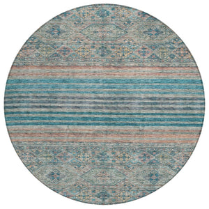 HomeRoots 5' Vibrant Teal Blue Medallion Indoor Outdoor Area Rug – Durable, Washable, Perfect for Homes & Patios 8' Round 615916