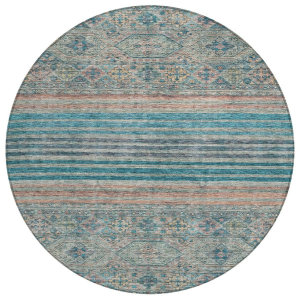 HomeRoots 5' Vibrant Teal Blue Medallion Indoor Outdoor Area Rug – Durable, Washable, Perfect for Homes & Patios 8' Round 615916