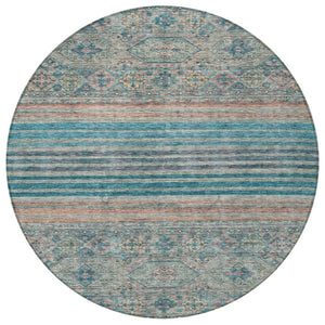 HomeRoots 5' Vibrant Teal Blue Medallion Indoor Outdoor Area Rug – Durable, Washable, Perfect for Homes & Patios 8' Round 615916