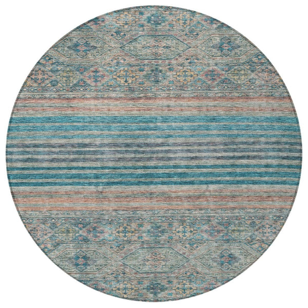 HomeRoots 5' Vibrant Teal Blue Medallion Indoor Outdoor Area Rug – Durable, Washable, Perfect for Homes & Patios 8' Round 615916