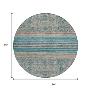 HomeRoots 5' Vibrant Teal Blue Medallion Indoor Outdoor Area Rug – Durable, Washable, Perfect for Homes & Patios 8' Round 615916