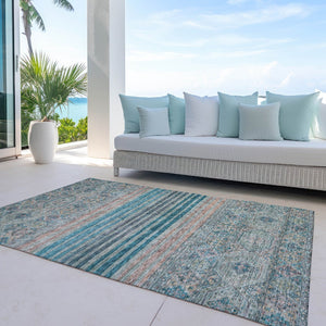 HomeRoots 5' Vibrant Teal Blue Medallion Indoor Outdoor Area Rug – Durable, Washable, Perfect for Homes & Patios 8' X 10' 615917