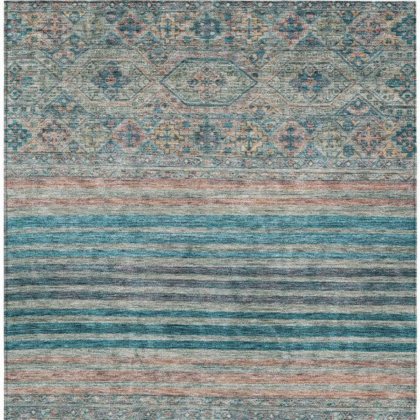HomeRoots 5' Vibrant Teal Blue Medallion Indoor Outdoor Area Rug – Durable, Washable, Perfect for Homes & Patios 9' X 12' 615918