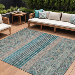 HomeRoots 5' Vibrant Teal Blue Medallion Indoor Outdoor Area Rug – Durable, Washable, Perfect for Homes & Patios 9' X 12' 615918