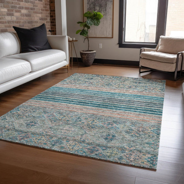 HomeRoots 5' Vibrant Teal Blue Medallion Indoor Outdoor Area Rug – Durable, Washable, Perfect for Homes & Patios 9' X 12' 615918