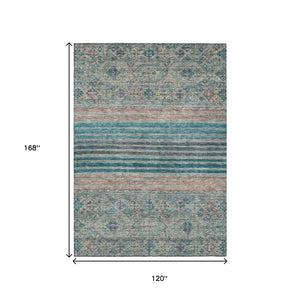 HomeRoots 5' Vibrant Teal Blue Medallion Indoor Outdoor Area Rug – Durable, Washable, Perfect for Homes & Patios 10' X 14' 615919