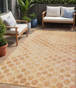 HomeRoots 5' Elegant Peach and Rust Polka Dot Washable Area Rug for Indoor and Outdoor Spaces, Easy Care 5' X 8' 615927