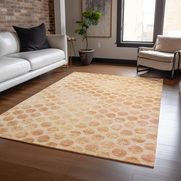 HomeRoots 5' Elegant Peach and Rust Polka Dot Washable Area Rug for Indoor and Outdoor Spaces, Easy Care 5' X 8' 615927