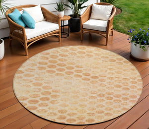 HomeRoots 5' Elegant Peach and Rust Polka Dot Washable Area Rug for Indoor and Outdoor Spaces, Easy Care 8' Round 615928