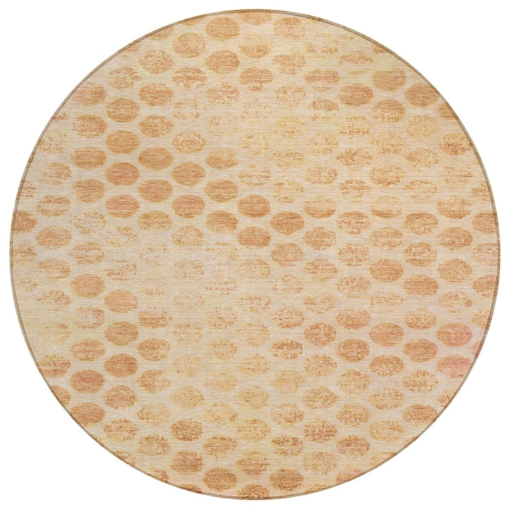 HomeRoots 5' Elegant Peach and Rust Polka Dot Washable Area Rug for Indoor and Outdoor Spaces, Easy Care 8' Round 615928