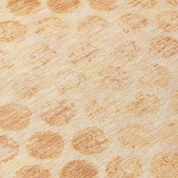 HomeRoots 5' Elegant Peach and Rust Polka Dot Washable Area Rug for Indoor and Outdoor Spaces, Easy Care 8' Round 615928