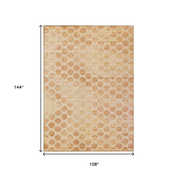 HomeRoots 5' Elegant Peach and Rust Polka Dot Washable Area Rug for Indoor and Outdoor Spaces, Easy Care 9' X 12' 615930