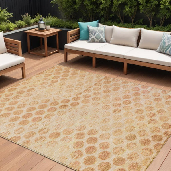 HomeRoots 5' Elegant Peach and Rust Polka Dot Washable Area Rug for Indoor and Outdoor Spaces, Easy Care 10' X 14' 615931